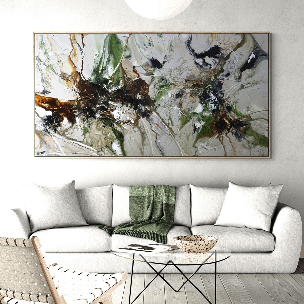 Abstract Acrylic Painting By Franko, 75 X 39, Olives And Coconuts, Original Artwork
