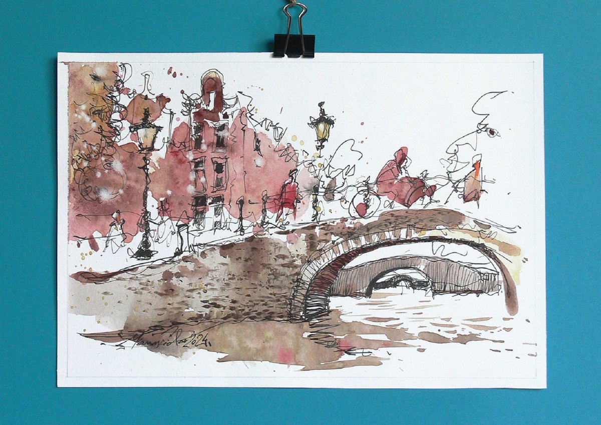 Impressionistic Cityscapes Watercolour By Marin Victor, 11 X 7", Amsterdam, Watercolor, 2024, Original Artwork