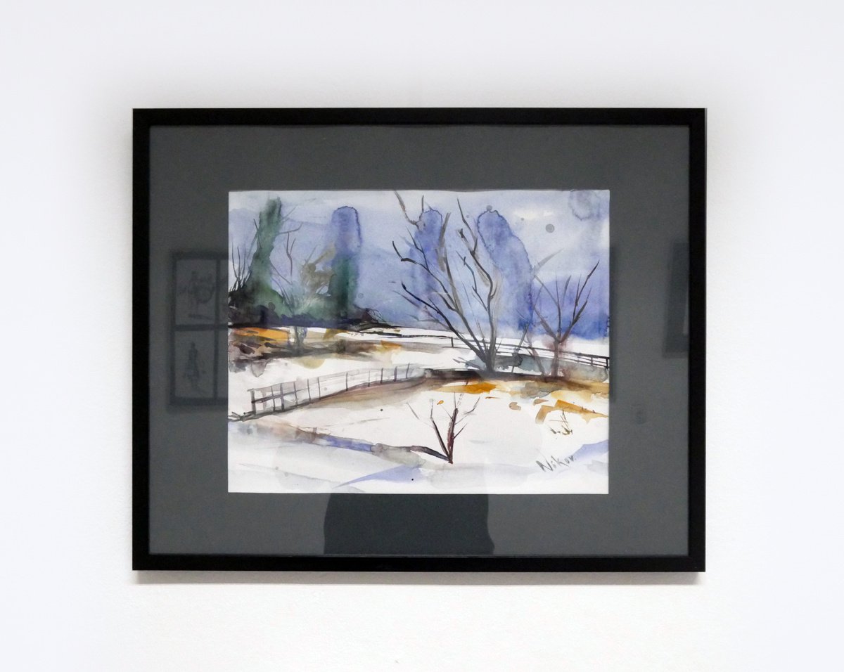 Snow plain - Watercolor framed Painting by Georgi Nikov by Georgi Nikov