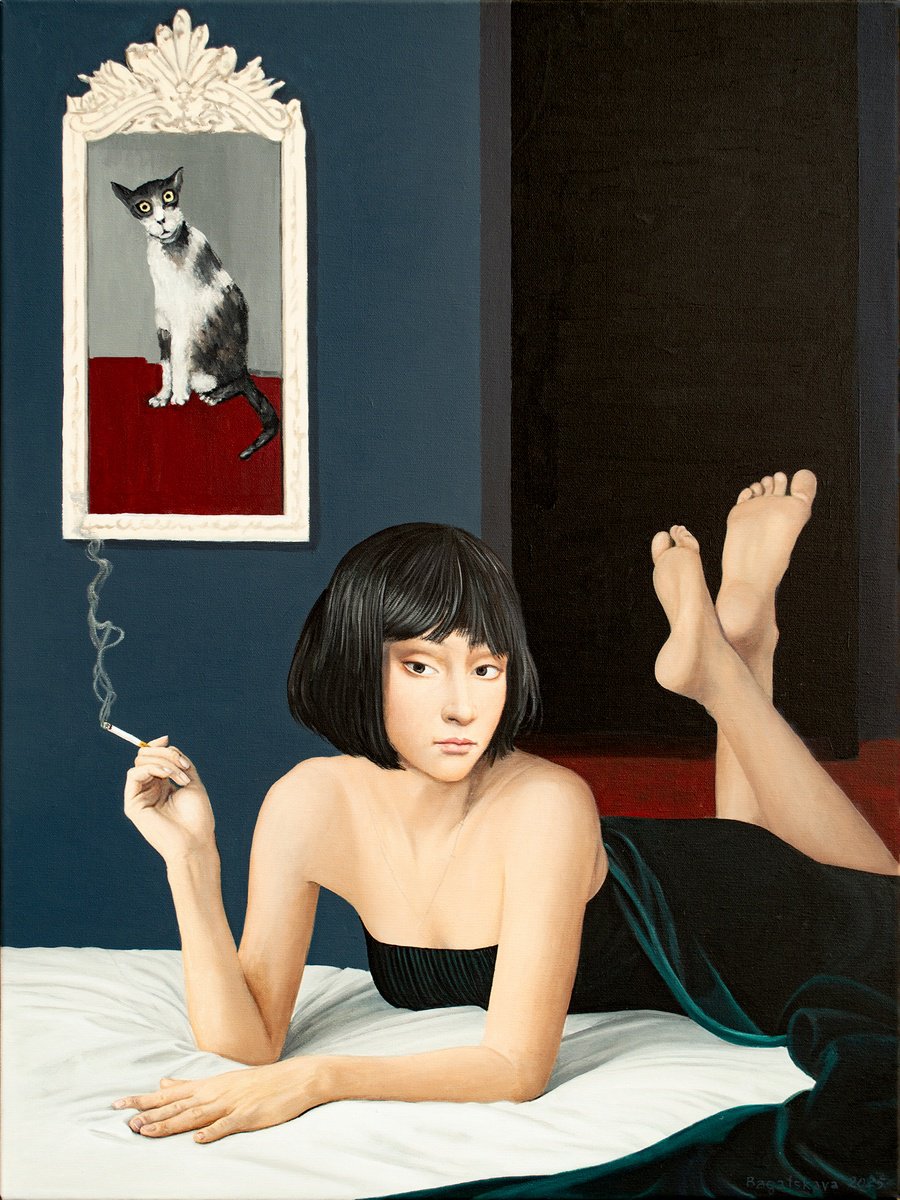 Photorealistic Portrait Acrylic Painting By Nataliya Bagatskaya, 24 X 31", Nothing Happened Here, Original Artwork