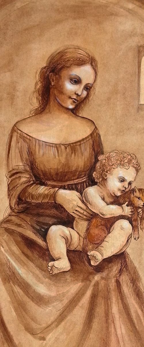 Study of the Madonna and Child by Olga Beliaeva Watercolour