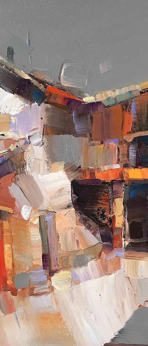 The Yard, Landscape oil painting, One of a kind, Signed, Handmade artwork by Vahe Yeremyan