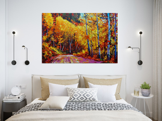 Autumn in a forest  (120x80cm, oil painting, ready to hang)