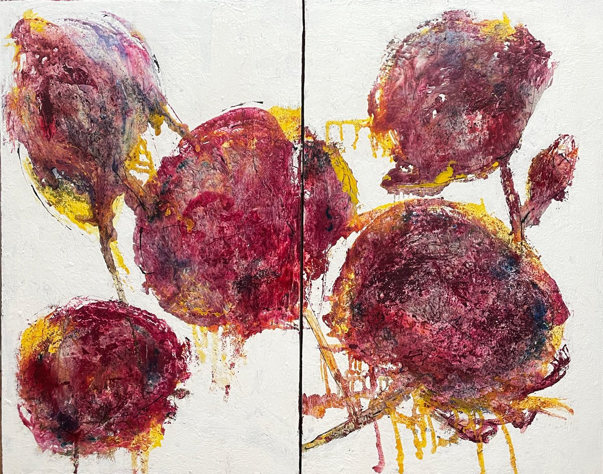 Expressive Botanical Acrylic Painting By Giusy Lauriola, 63 X 47, Svanire N.15, Original Artwork