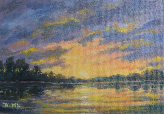 Offshore Sunset Sketch - 5X7 oil