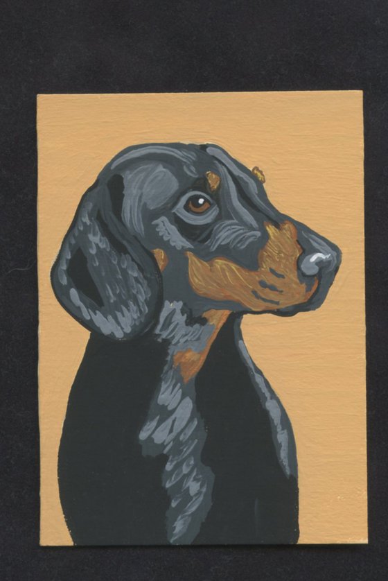 ACEO ATC Original Miniature Painting Dachshund Doxie Pet Dog Art-Carla Smale