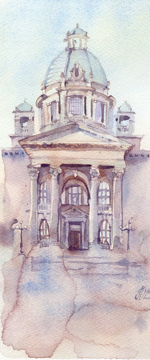Belgrade, Serbia, Architectural sketch in watercolor by Yulia Evsyukova