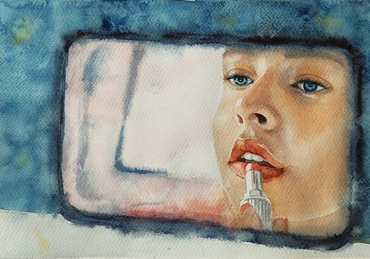 Photorealistic Portrait Watercolour By Zhanna Utkina, 12 X 8", Touch Of Red, Original Artwork