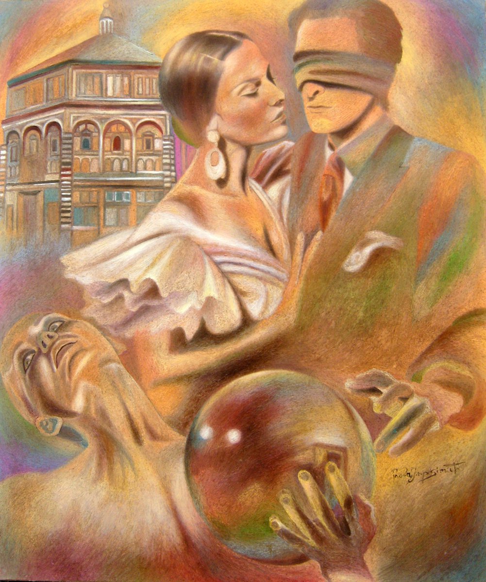 Expressive Portrait Oil Painting By Paola Imposimato, 39 X 47", The Fortune Teller, Original Artwork