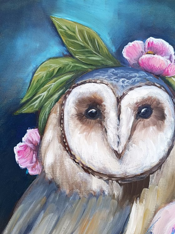 Owl With Roses