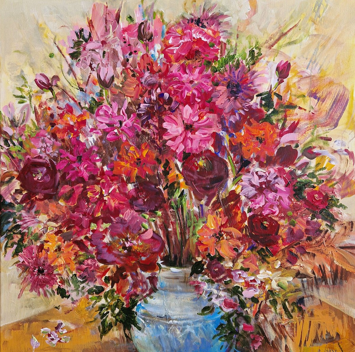 Impressionistic Botanical Acrylic Painting By Irina Laube, 31 X 31, Bouquet Of Flowers, Original Artwork