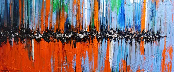 Reflections 240cm x 100cm Blue Orange Textured Abstract Art