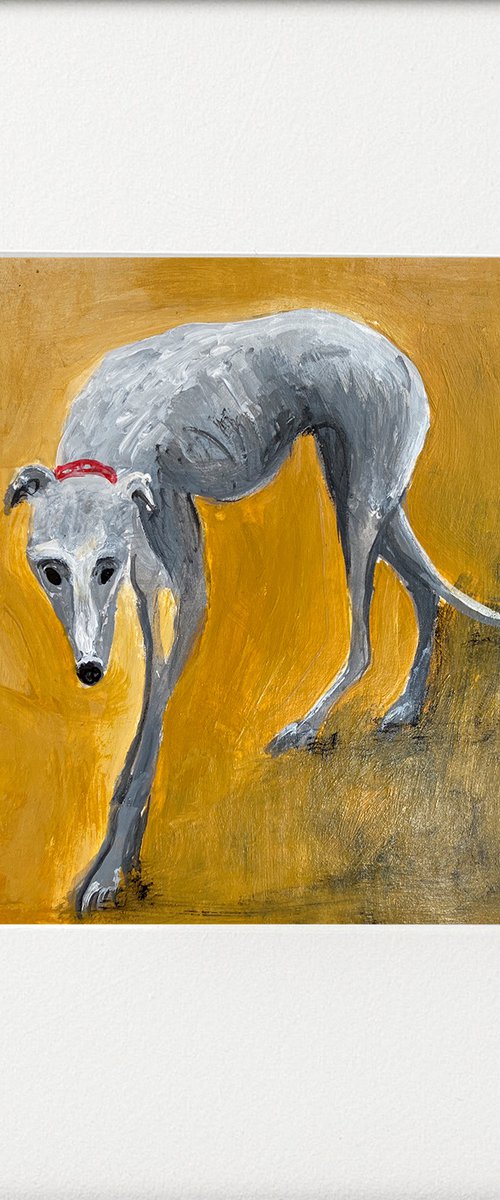 Grey Greyhound on Ochre by Teresa Tanner