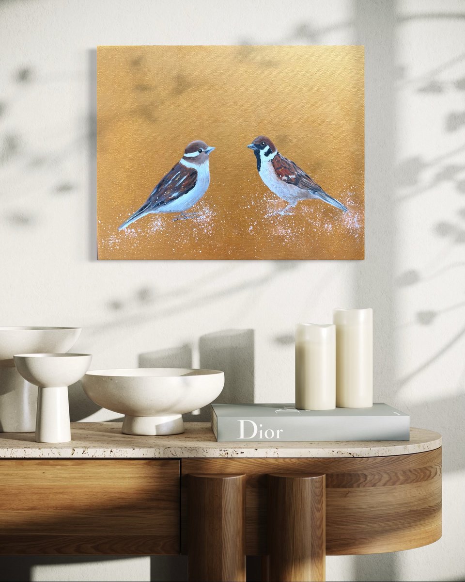 Impressionistic Painting , Two Little Sparrows By Laure Bury, 14 X 10, Artwork For Sale On Artfinder
