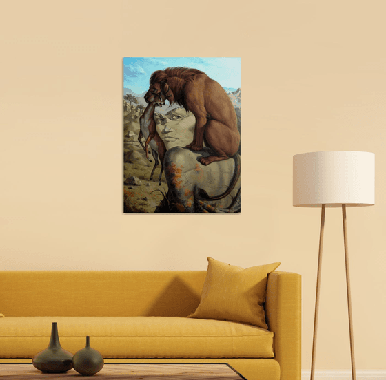 Lion's hunting 60x80cm, oil painting, surrealistic artwork