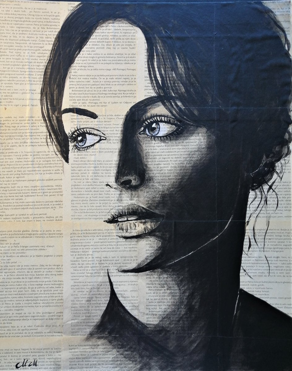 Paper portrait - mixed media wall art by Mateja Marinko