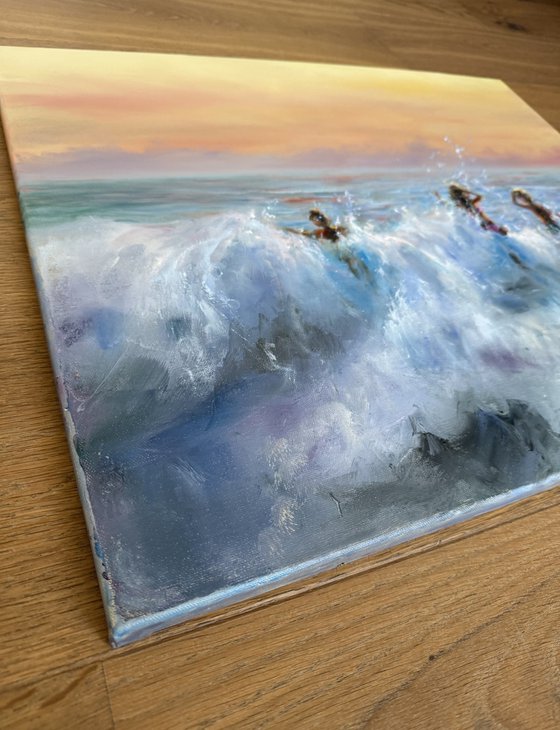 Jumping sunset waves