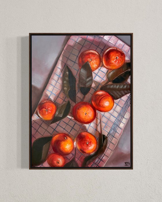 Oranges on Striped Cloth