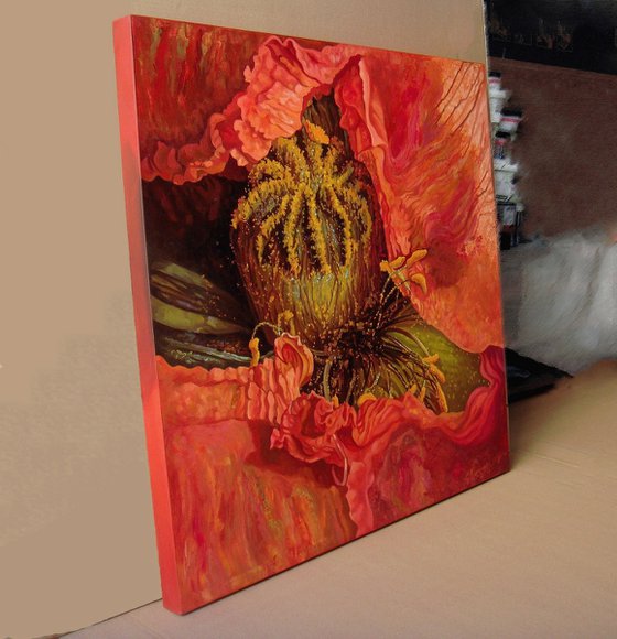 33.5" Red Poppy, Floral Art