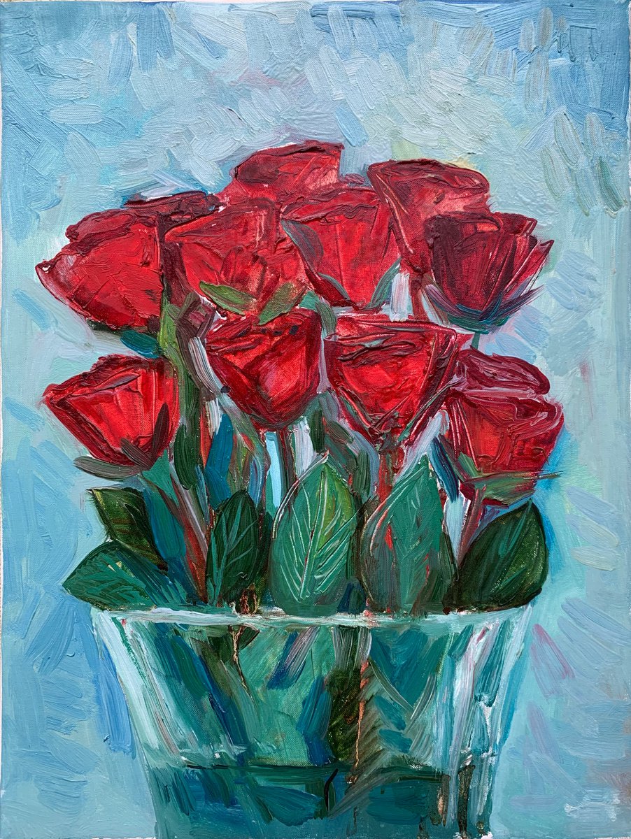 Bouquet of roses in crystal vase by Olga Pascari