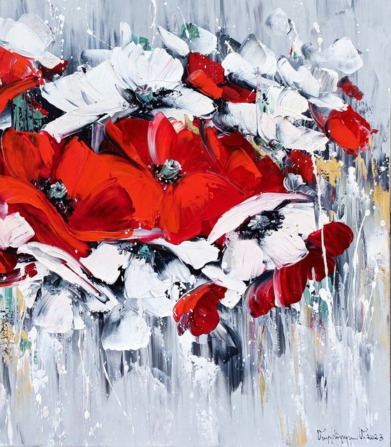 White and red poppies