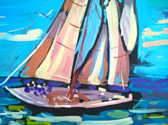 Yacht, original painting 70x50 cm