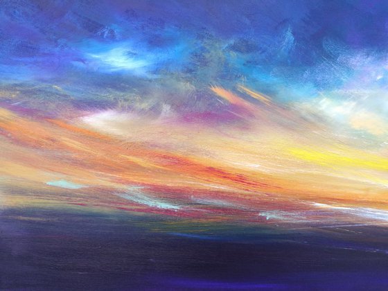 Reverie - Positive, Thoughts, Sunset, Stormy, Original Art, Seascape, Panoramic