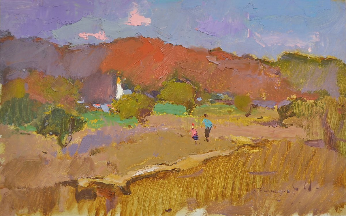 Impressionistic Landscape Oil Painting By Alexander Shandor, 19 X 12, On The Way To The Village, Original Artwork