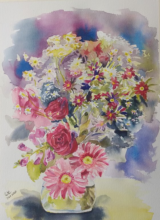 Bunch of flowers, watercolor Watercolour by Geeta Yerra Artfinder