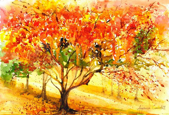 Autumn Glow 2, Autumnal Landscape, Original Art, Watercolour Painting