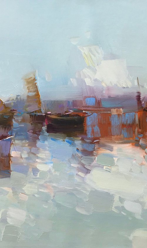 Harbor, Original oil painting, Handmade artwork, One of a kind by Vahe Yeremyan