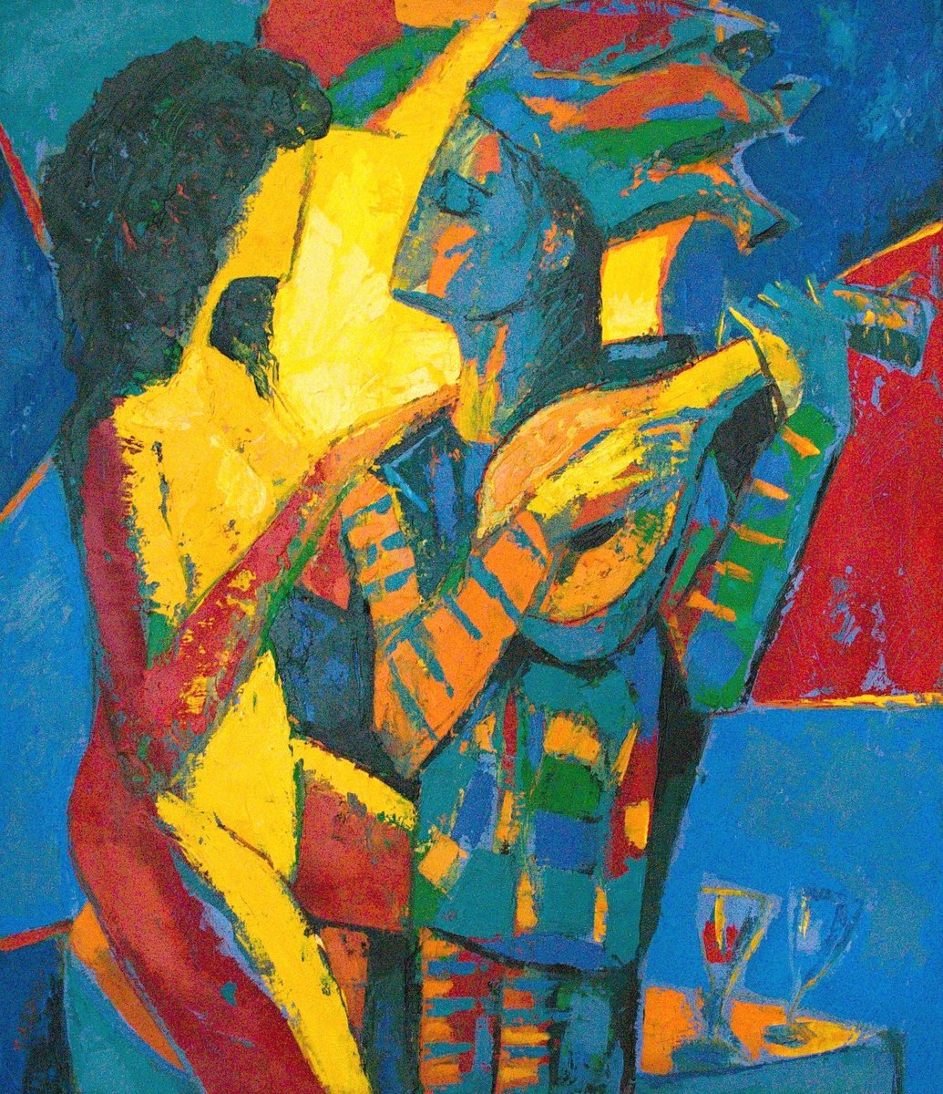 Expressive Portrait Oil Painting By Rumen Sazdov, 37 X 45", Clown In Love, Original Artwork