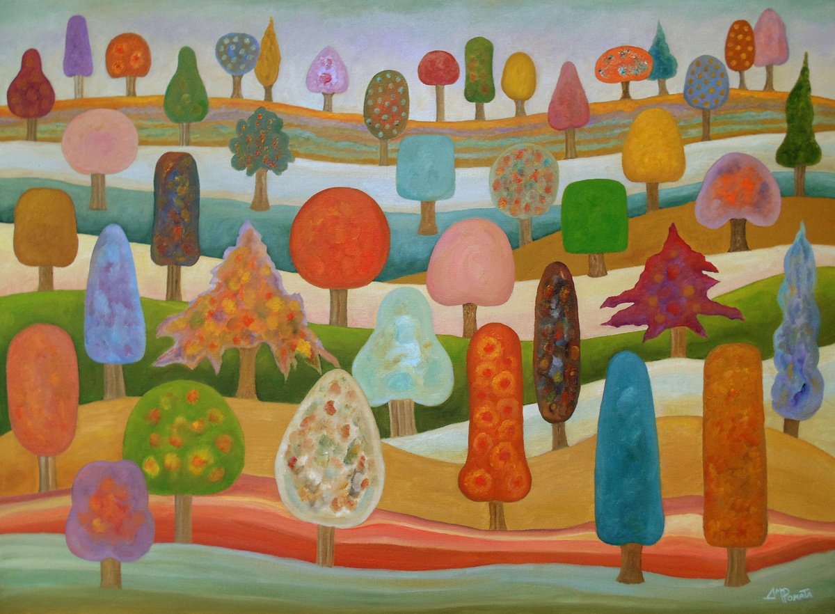 Impressionistic Landscape Oil Painting By Angeles M. Pomata, 32 X 24, Woodlands, Original Artwork