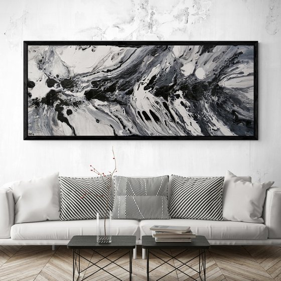 Salt and Nero 200cm x 80cm Black White Textured Abstract Art