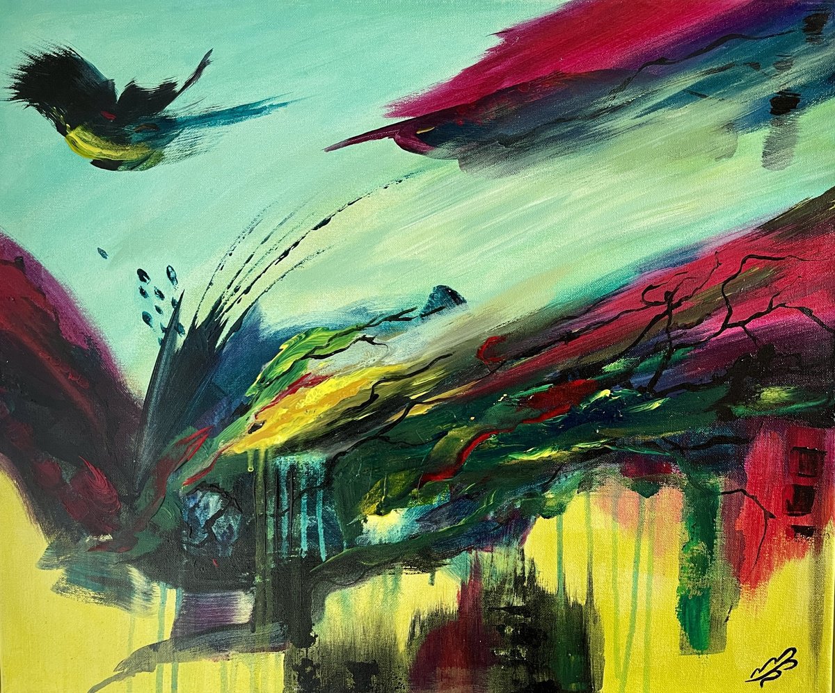 Abstract Acrylic Painting By Marja Brown, 25 X 21", Into The Unknown, Original Artwork