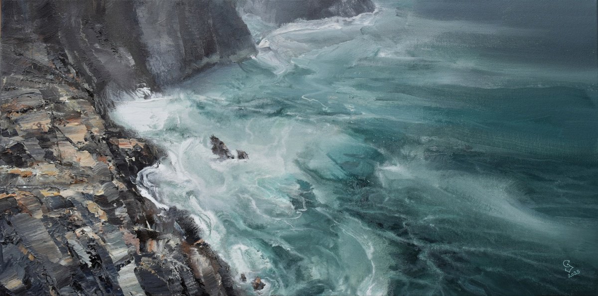 Abstract Landscape Acrylic Painting By Ivan Grozdanovski, 31 X 16, Agartha - East Coast Cliffs, Original Artwork