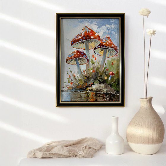 Fly agaric.Mushrooms landscape