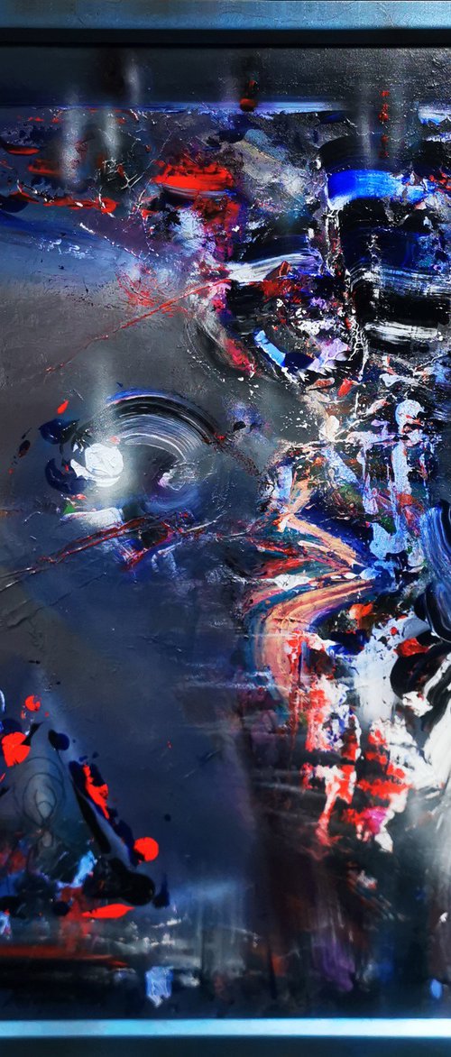 Enigmatic dark gothic abstract large framed painting still life by O Kloska by Kloska Ovidiu