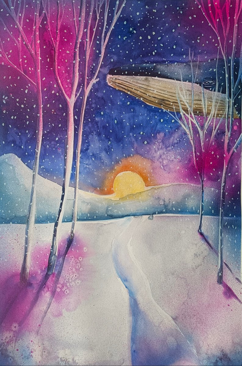 Surrealistic Painting , Winter Dream By Evgenia Smirnova, 15 X 22, Artwork For Sale On Artfinder