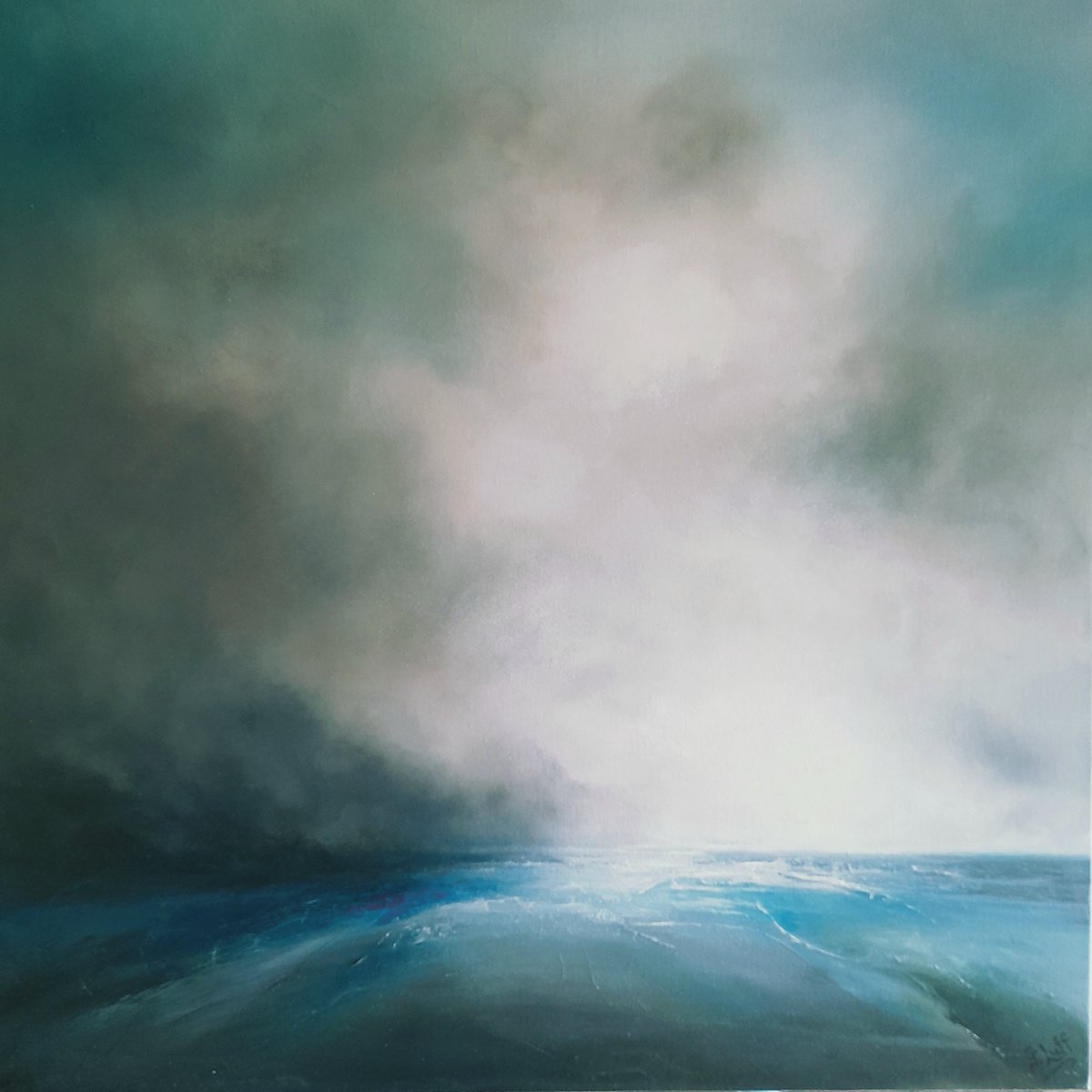 SILENT SHORES II (Abstract seascape/landscape 60cm X 60cm) by Gillian Luff