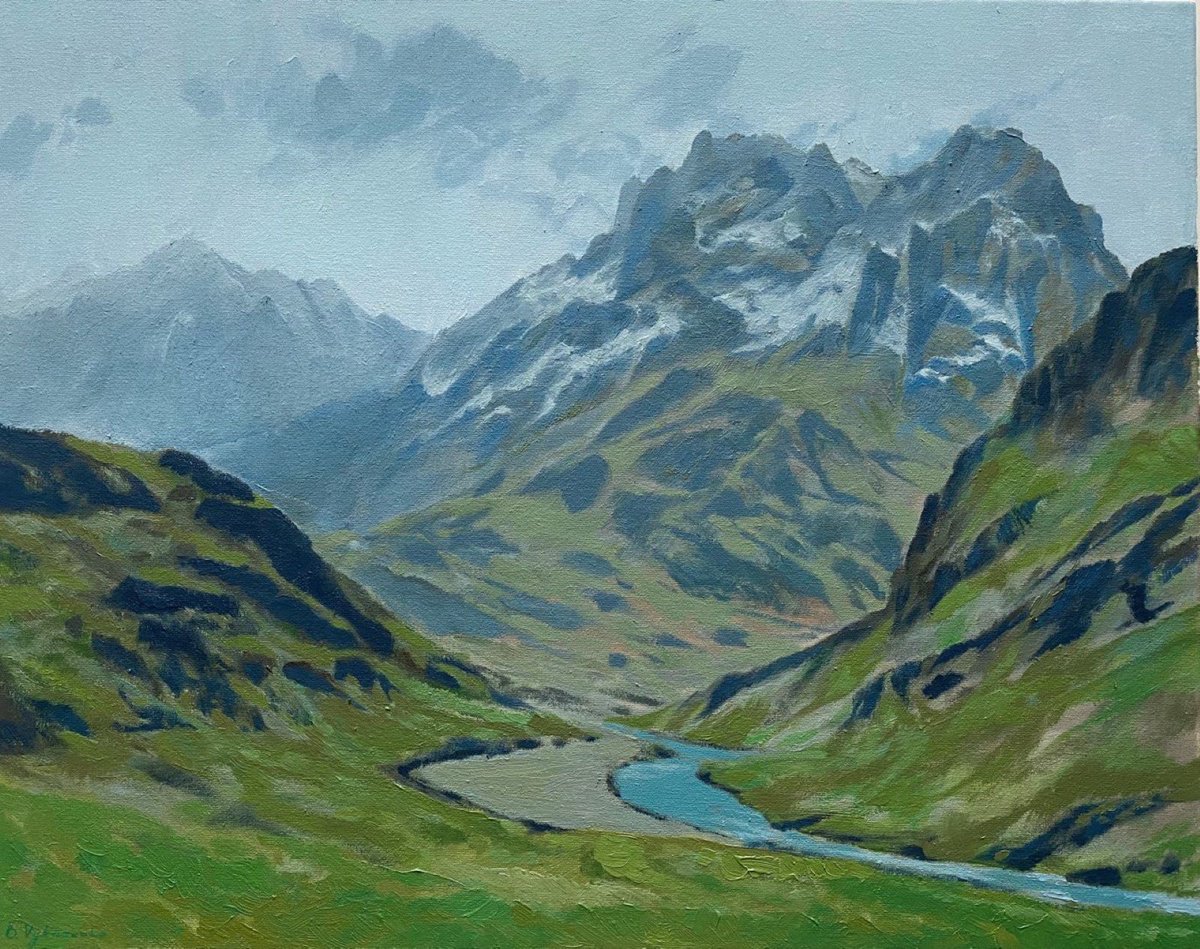 Impressionistic Landscape Oil Painting By Bohdan Vykhrenko, 20 X 16, Majestic Mountains, Original Artwork