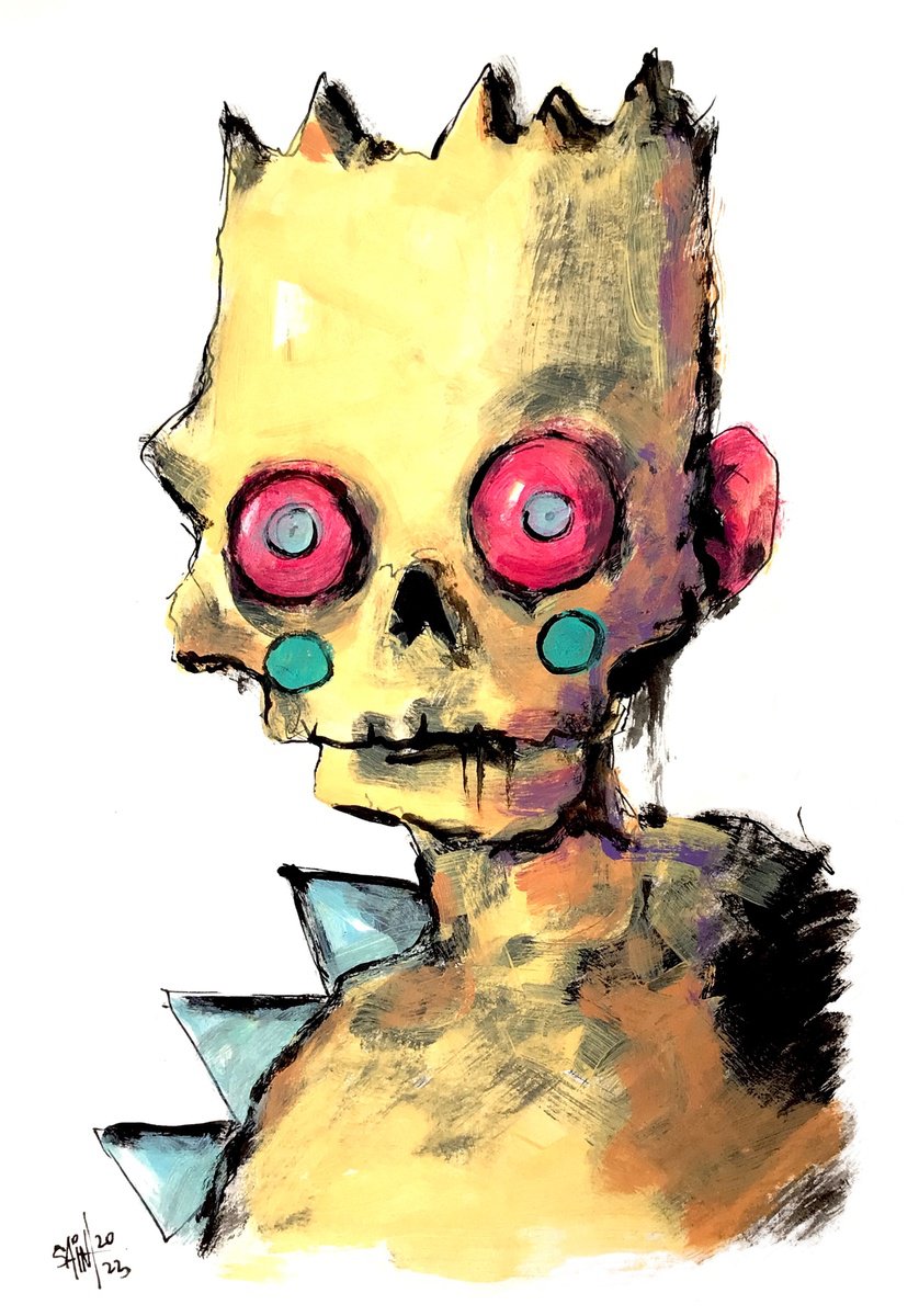 #125 Bart Simpson Zombie Monster portrait painting original art, Horror Naive Outsider Fol... by Ruslan Aksenov