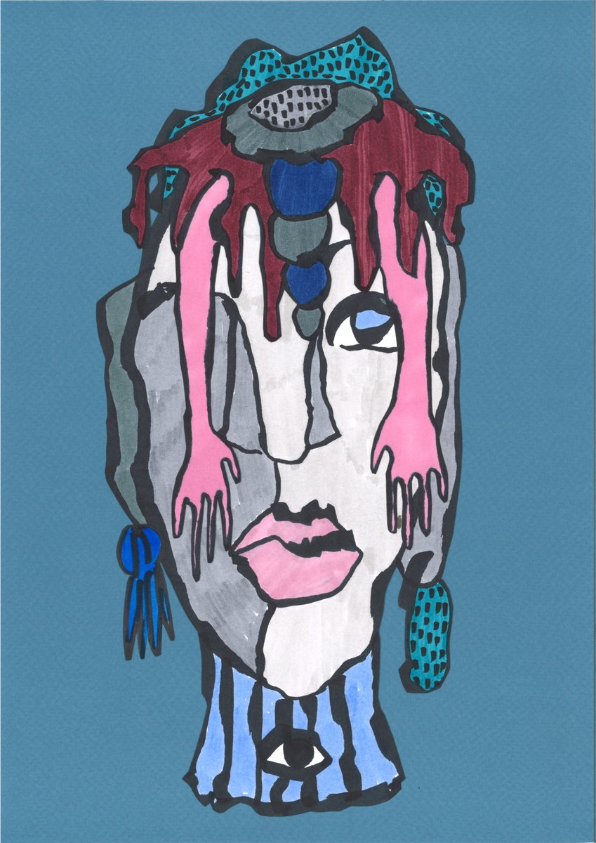 Portrait Ink Drawing By Sofi Ginger, 8 X 12", Veil Of Thoughts, Original Artwork