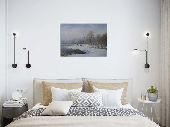 Snowlandscape with ducks