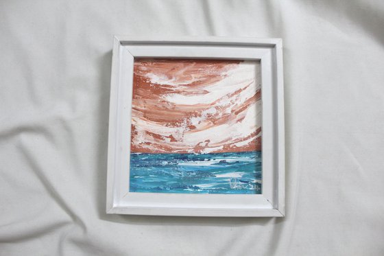 Seaside view - landscape - acrylic painting framed mini canvas painting