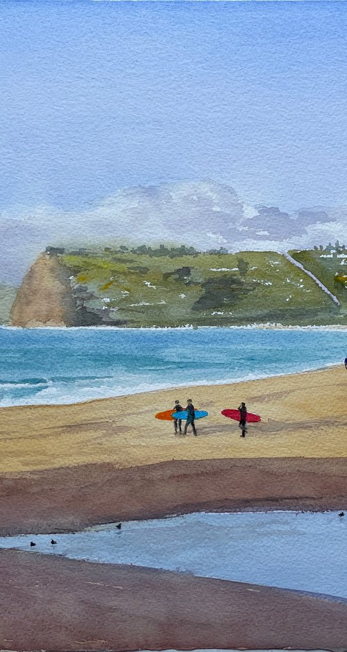 Surfers at Gerringong beach by Shelly Du
