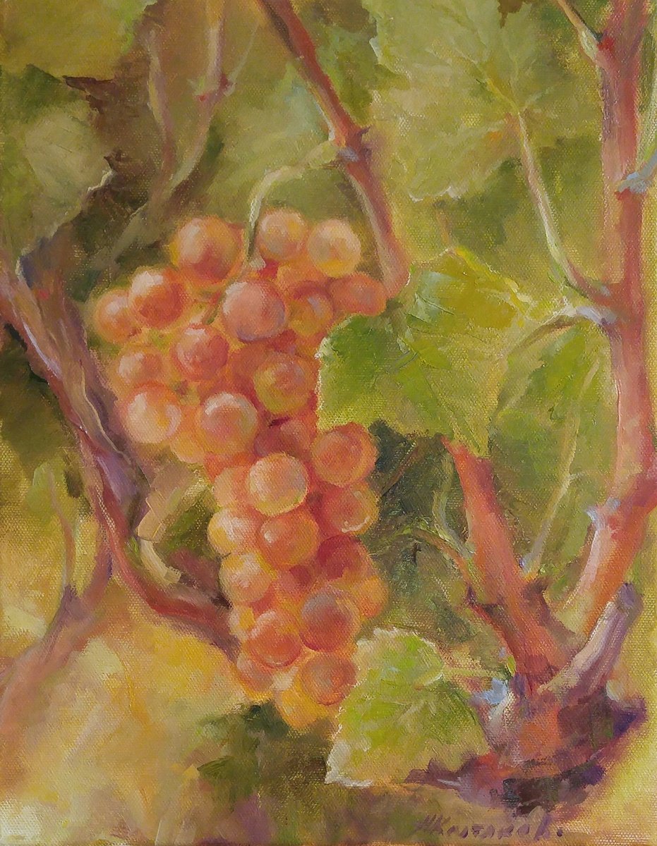 Impressionistic Botanical Oil Painting By Alexander Koltakov, 11 X 14, Grapes 3, Original Artwork