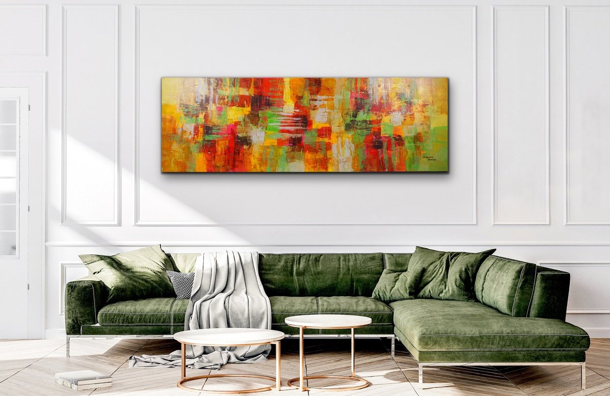 Organic Abstract Acrylic Painting By Kalpana Soanes, 72 X 24", Mulled Wine And Mistletoe, Original Artwork