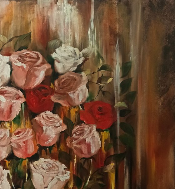 Bouquet of roses - flowers - original painting