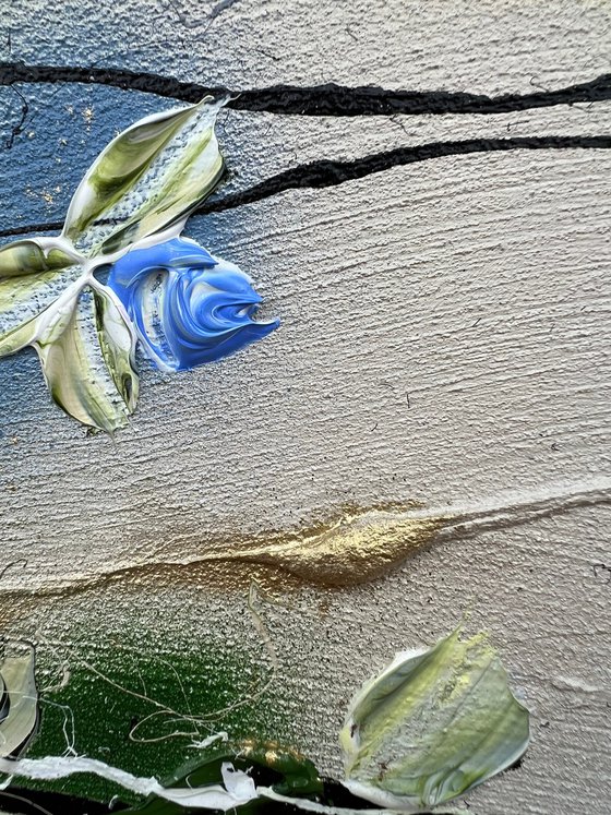 "Flower Sonata" floral light beige textured art
